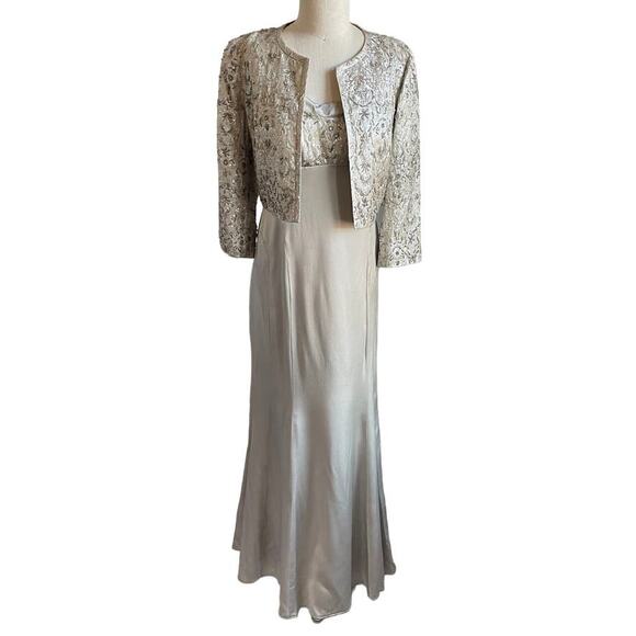 Niteline Formal Champagne Silk Beaded Long Dress with Jacket - Picture 2 of 16